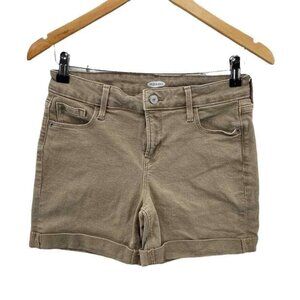 Old Navy Shorts Womens 2 Khaki‎ Brown Cotton Roll Tab Hem High Waist